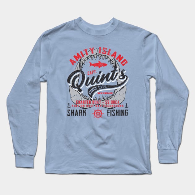 Quint's Shark Fishing Tours Lts Long Sleeve T-Shirt by Alema Art